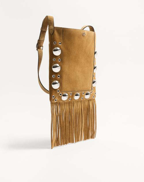 Valentino Garavani - Valentino Garavani Nellcôte Suede Shoulder Bag With Fringes - Beige - Woman - Shoulder Bags